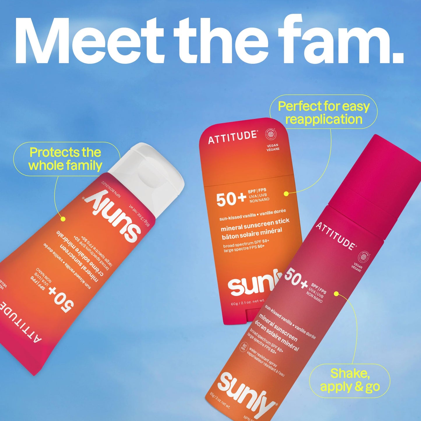 ATTITUDE Mineral Sunscreen Lightweight Lotion SPF 50, Broad Spectrum Zinc Oxide, EWG Verified, Non-Nano, Water-Resistant 80 Minutes, Non-Greasy for Face & Body, Vegan, Sun-Kissed Vanilla Scent, 80 grams