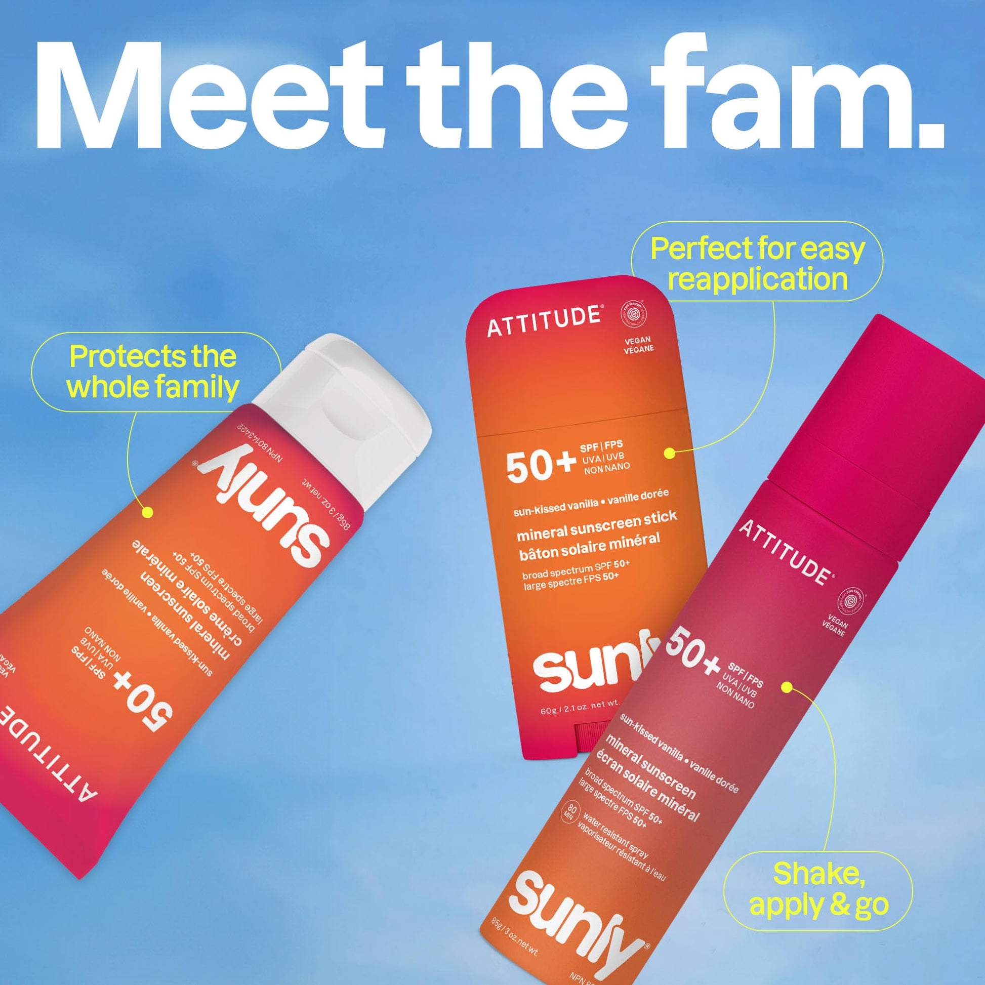 ATTITUDE Mineral Sunscreen Lightweight Lotion SPF 50, Broad Spectrum Zinc Oxide, EWG Verified, Non-Nano, Water-Resistant 80 Minutes, Non-Greasy for Face & Body, Vegan, Sun-Kissed Vanilla Scent, 80 grams