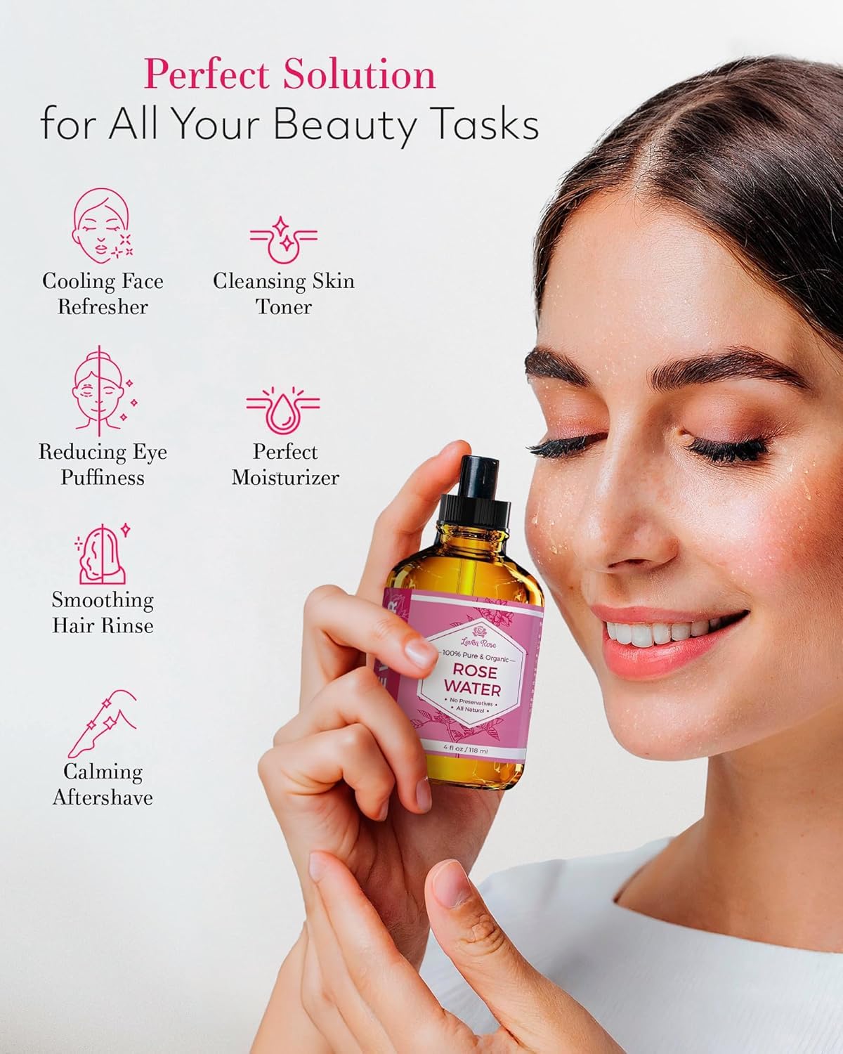 Rose Water Spray for Face by Leven Rose - Pure Natural Moroccan Rosewater Hydrosol Face Spray - Organic Rose Water Hydrosol 4 oz - Available at All In One Marketplace Canada