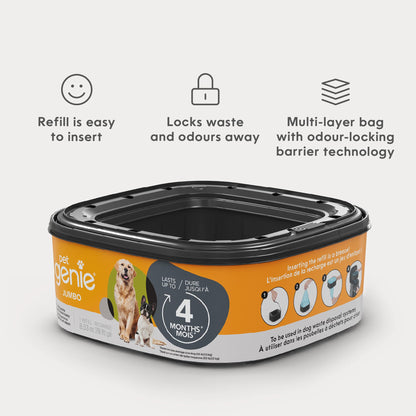 Pet Genie Jumbo Refill Bags - Multi-Layer Continuous film for Waste and Odor - Up to 4 Months of Supply, Only Compatible with Pet Genie Pail