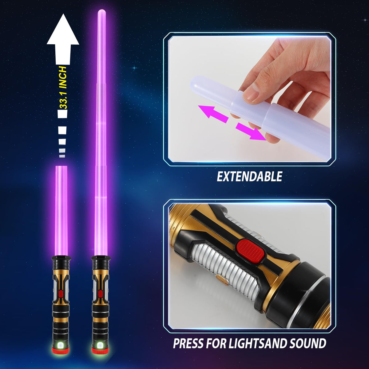Light Up Saber 3 Color Changing LED Dual Swords, FX Sound Telescopic Handle for Galaxy War Fighter Warriors, Halloween Party, Christmas Birthday Present 2 Pack 🍁 All In One Marketplace Canada