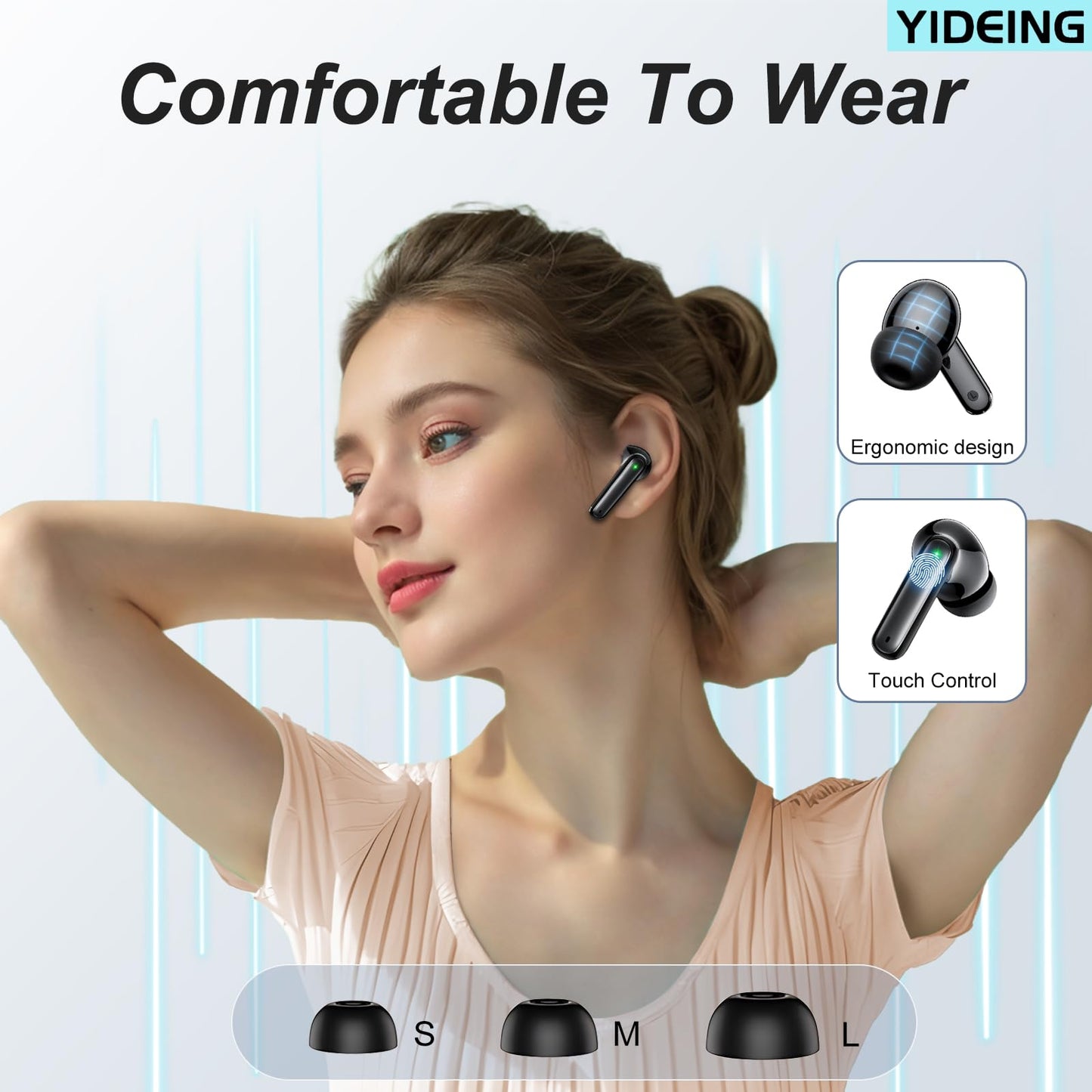 Wireless Earbuds, Bluetooth 5.3 Headphones with HiFi Stereo Sound,40H Playtime with LED Power Display Charging Case, IPx7 Waterproof in-Ear Earphone with Mic for Phone Computer Laptop,Black - Available at All In One Marketplace Canada