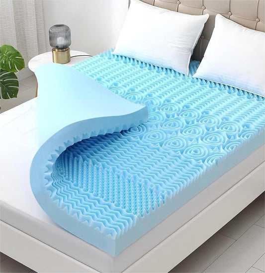 YUGYVOB Mattress Topper Queen, Foam Queen Mattress Topper, Cooling Gel Infused Bed Topper, 7 Zone Egg Crate Foam, CertiPUR-US Certified, 2 Inch - Available at All In One Marketplace Canada