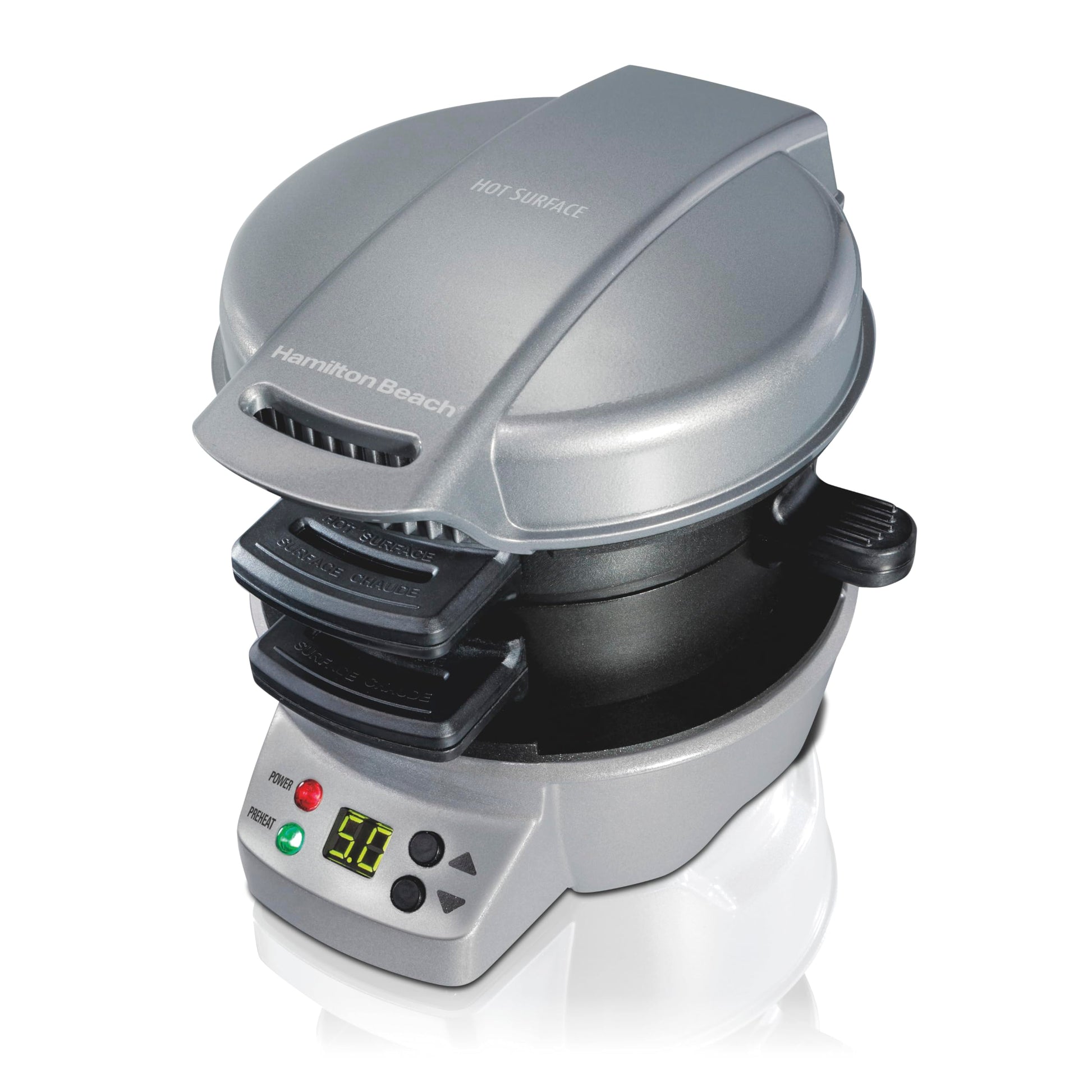 Hamilton Beach Breakfast Sandwich Maker with built in Digital Timer,600 W, PFAs Free, Silver (25478RC) Hamilton Beach