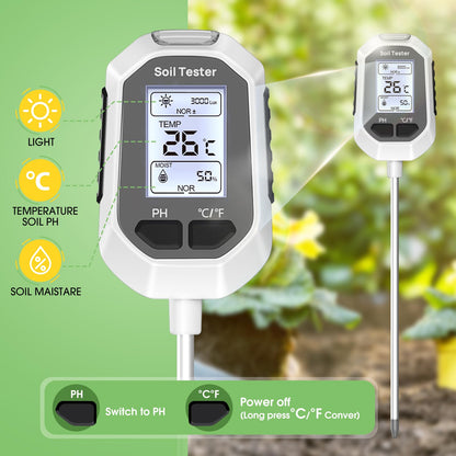 5-in-1 Soil Moisture Meter Digital Plant Temperature/Soil Moisture/PH Meter/Sunlight Intensity/Soil Fertility Backlight LCD Display Soil Test Meter for Gardening, Farming and Outdoor Plants - Available at All In One Marketplace Canada