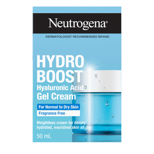 Neutrogena Hydro Boost Fragrance Free Face Moisturizer with Hyaluronic Acid for Dry Skin, Gel Cream Moisturizer For a Refreshing Burst of Hydration & Glowing Skin, Non-Comedogenic, 50ml
