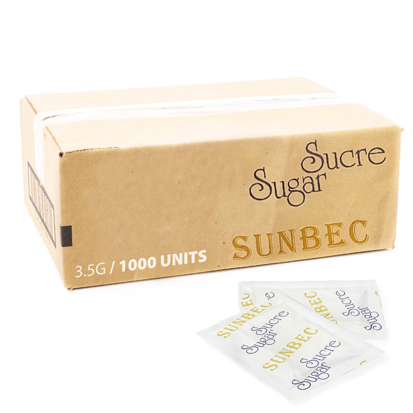 SUNBEC Sugar Sachets, 1000 Pack (3.5kg) – Pure Cane Sugar Single-Serve Packets for Beverages and Baking