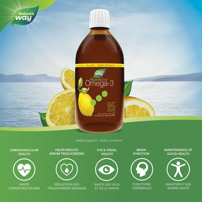 Nature's Way NutraSea Omega 3 Fish Oil Liquid Supplement – Zesty Lemon Flavour, Non-GMO – Heart & Brain Support – EPA & DHA, 500 mL