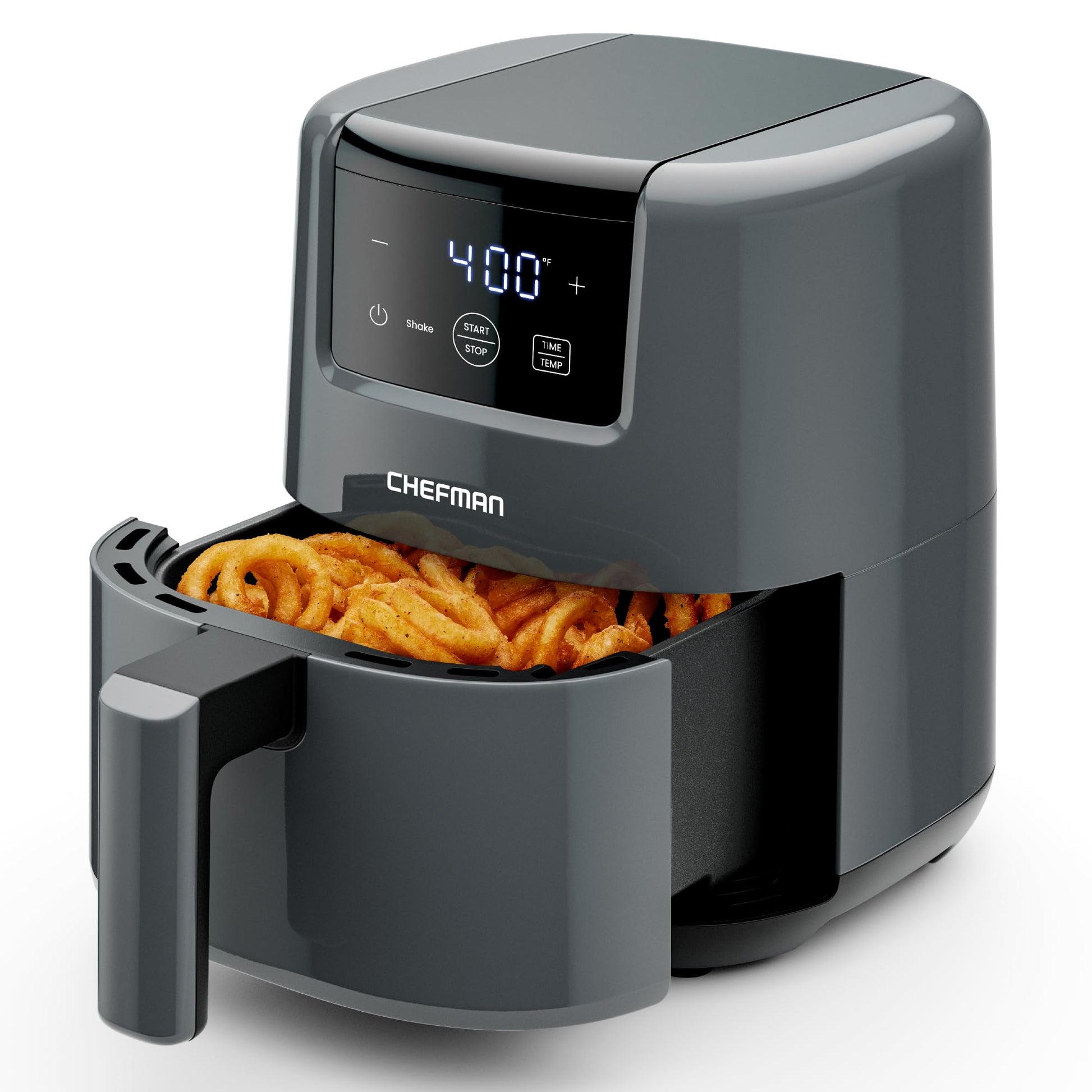 CHEFMAN 2 Qt Mini Air Fryer – Digital Space-Saving Compact Air Fryer with Nonstick and Dishwasher Safe Basket, Quick & Easy Meals in Minutes, Features Digital Timer and Shake Reminder – Grey Chefman