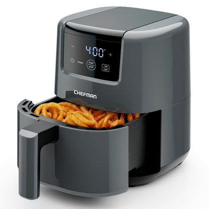 CHEFMAN 2 Qt Mini Air Fryer – Digital Space-Saving Compact Air Fryer with Nonstick and Dishwasher Safe Basket, Quick & Easy Meals in Minutes, Features Digital Timer and Shake Reminder – Grey Chefman