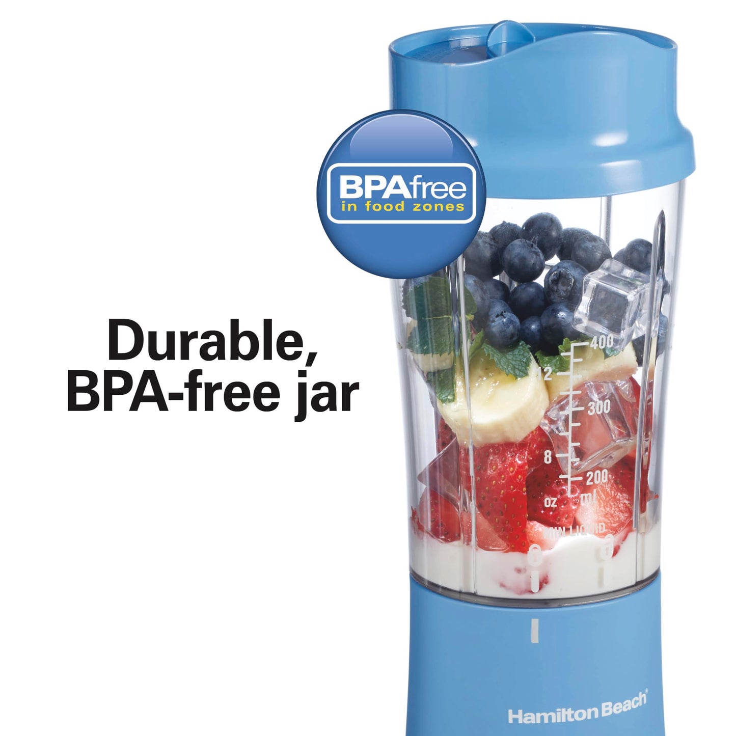 Hamilton Beach Personal Blender for Smoothies & Protein Shakes, Portable Single Serve Blender with Travel Lid, 14 oz BPA-Free Jar, 175W, Compact Countertop Blender, Tranquil Blue, 51172 🍁 All In One Marketplace Canada