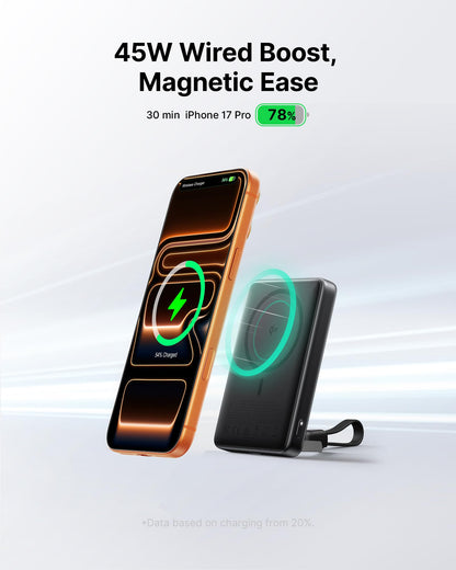INIU for MagSafe Slimmest Power Bank, Original Qi2 Certified Wireless Fast Charging, 10000mAh 45W Portable Charger with USB C Cable & Stand, Flight Safe Magnetic Battery Pack for iPhone 17-12 Series - Available at All In One Marketplace Canada