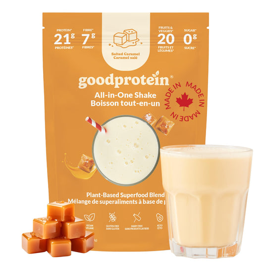 Good Protein Vegan Plant-based Protein Powder 100% Natural, Non-GMO, Dairy-free, Gluten-free, Soy-free, No Added Sugar and Nothing Artificial. Salted Caramel All-in-One Shake 440 grams