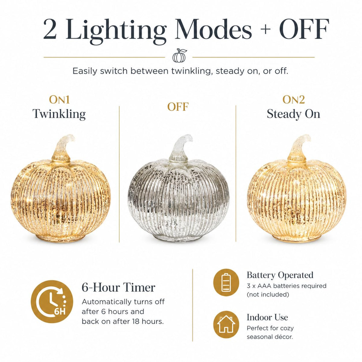 Hvfun 5.5 "(14cm) Mercury Glass Light up Pumpkin with Timer- Battery Operated Table Lamps for Festive Decoration-Thanksgiving Home Decoration Decorations (Silver) 🍁 All In One Marketplace Canada