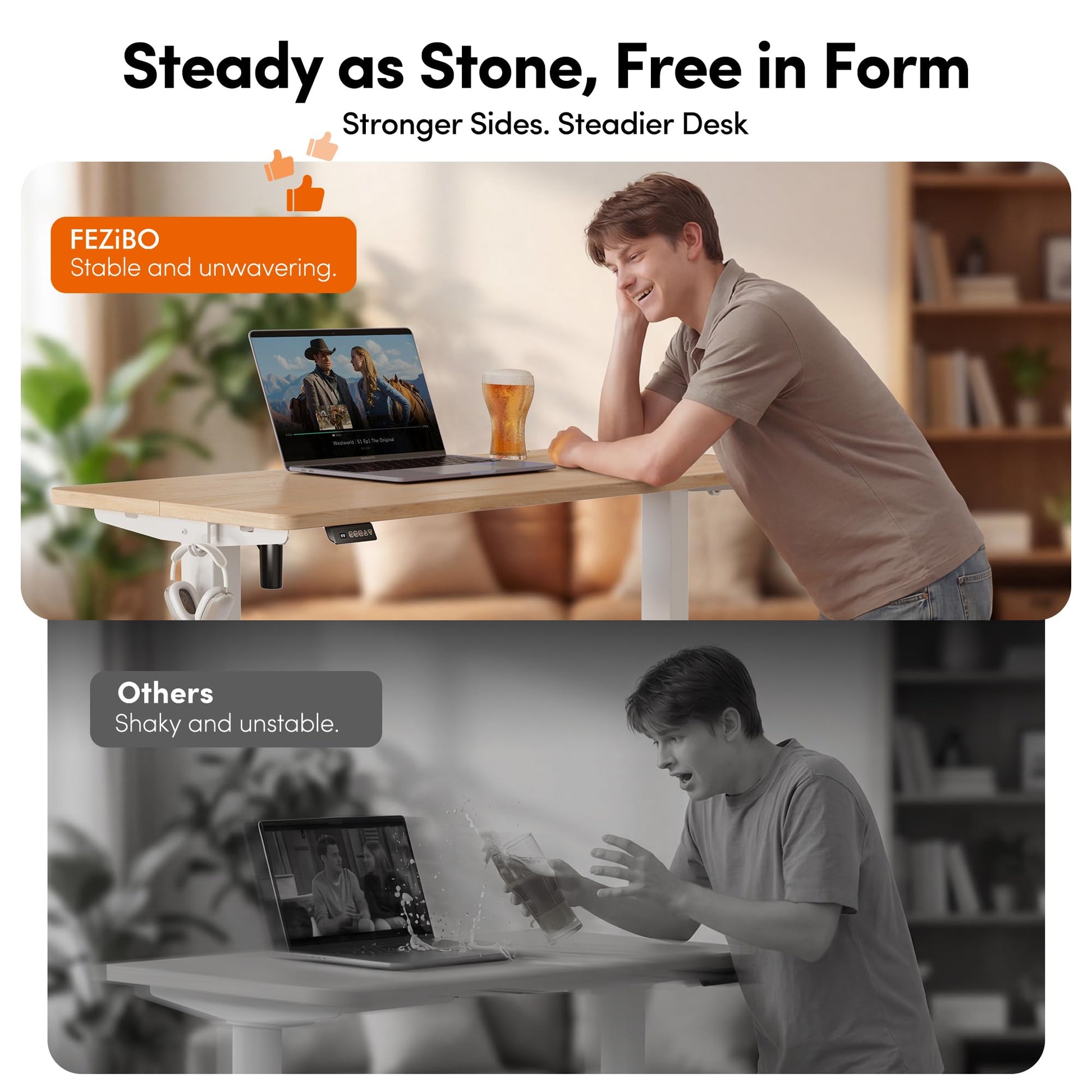 FEZIBO Standing Desk 47 x 24 Inch, Height Adjustable Desk with Memory Buttons, Electric Sit Stand Desk with 7th Gen Lift System, Home Office Table with Splice Board (Maple) - Available at All In One Marketplace Canada