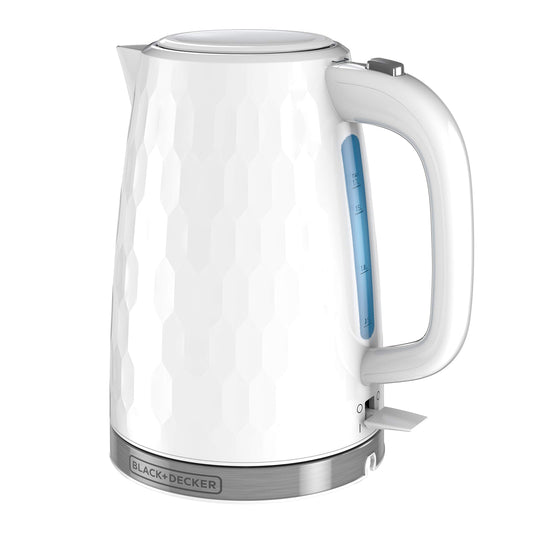 BLACK+DECKER Honeycomb Collection Rapid Boil 1.7L Electric Cordless Kettle with Premium Textured Finish, White, KE1560W - Available at All In One Marketplace Canada
