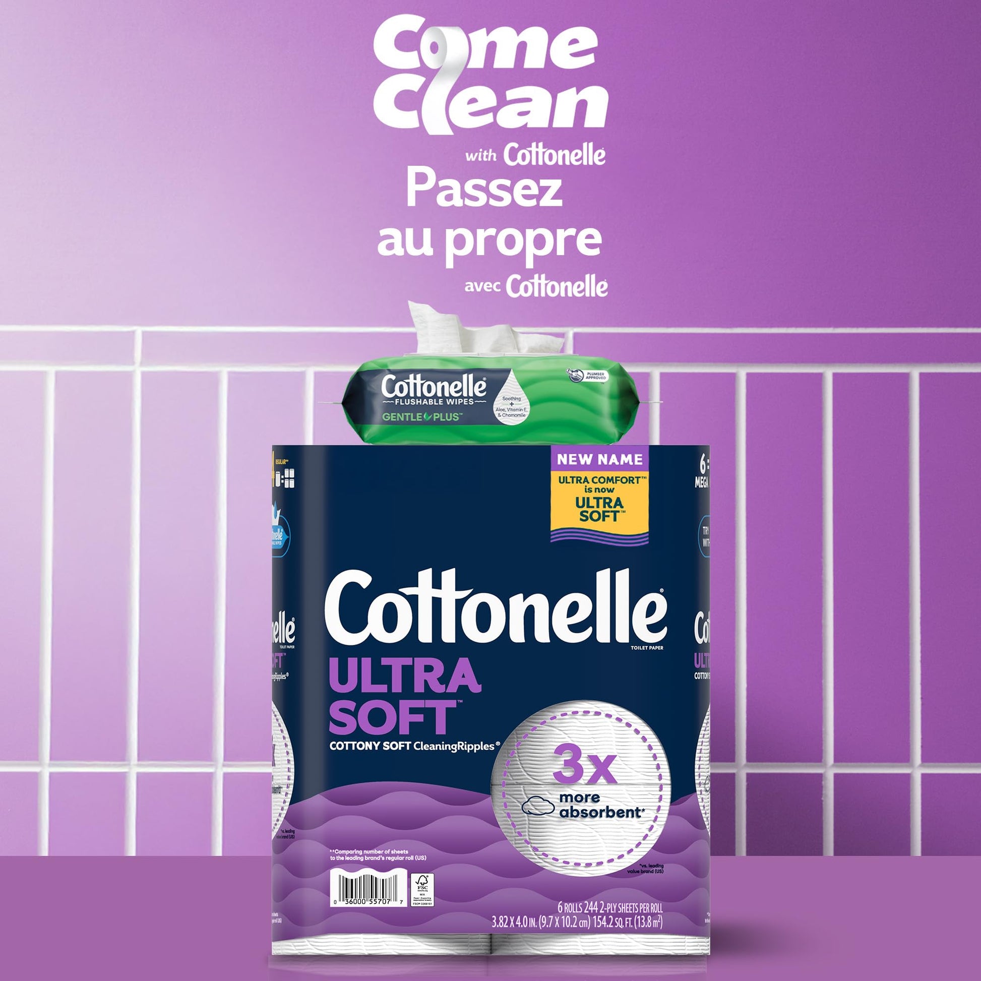 Cottonelle Toilet Paper, 36 Mega Rolls = 144 Regular Rolls (2 Packs of 18), Ultra Soft (Formerly Ultra Comfort), Soft Bathroom Tissue, 244 Sheets per Roll, Packaging May Vary