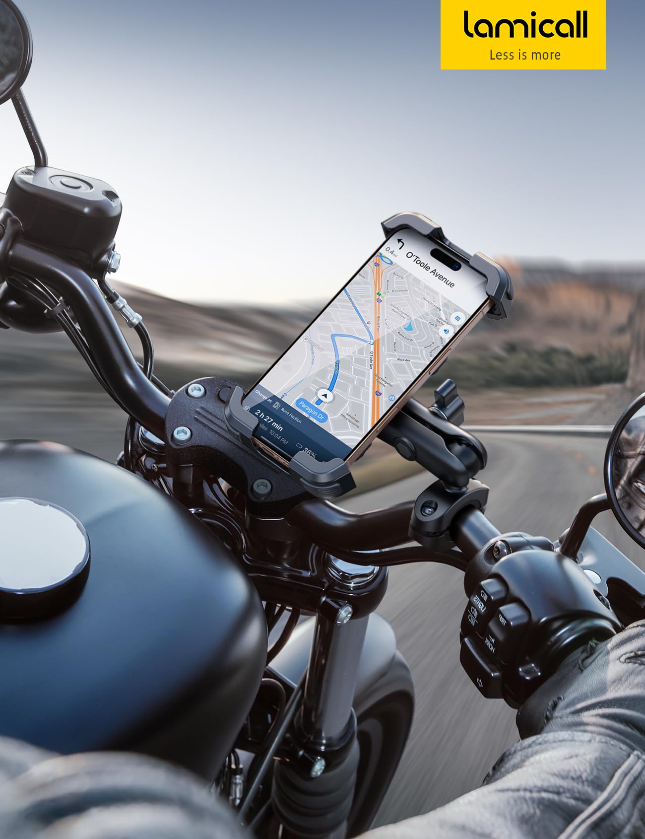 Lamicall Motorcycle Phone Mount Holder - [Dual Vibration Dampener] [720° Adjustment Arm] Motorcycle Cell Phone Holder, Bike Handlebar Phone Mount for iPhone 17 Pro/Air/16/15/14 Pro Max, 4.7-6.7" Phone - Available at All In One Marketplace Canada