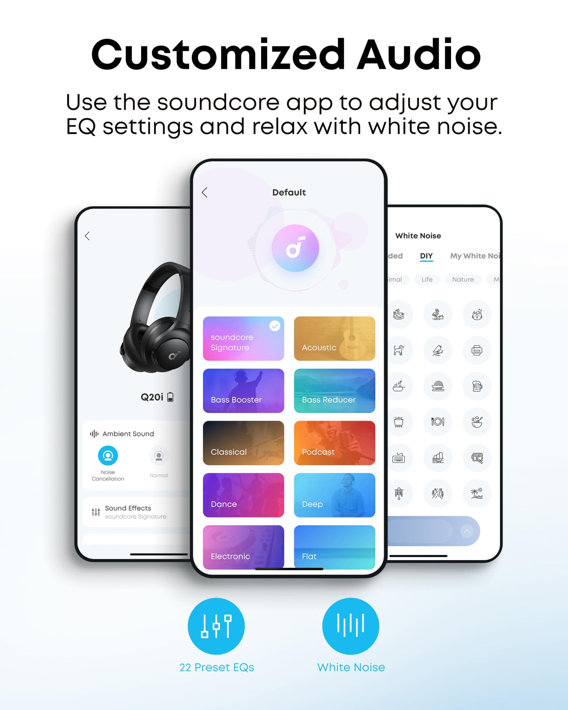 soundcore by Anker Q20i Hybrid Active Noise Cancelling Headphones, Wireless Over-Ear Bluetooth, 40H Long ANC Playtime, Hi-Res Audio, Big Bass, Customize via an App, Transparency Mode, Ideal for Travel