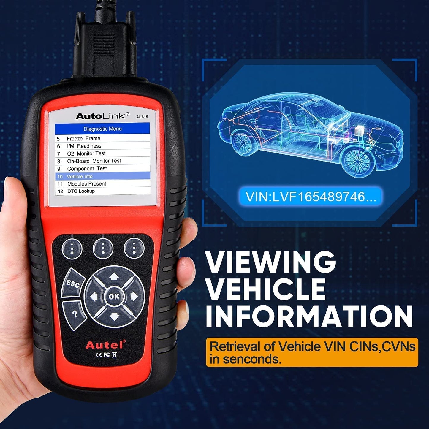 Autel AutoLink AL619 OBD2 Scanner, 2026 Newer ABS SRS Diagnostic Code Reader with10 OBDII Test Modes, Turn Off Check Engine Light, DTC Lookup, Live Data, Updated of MS319/ AL519/ ML519/ ML619 Autel