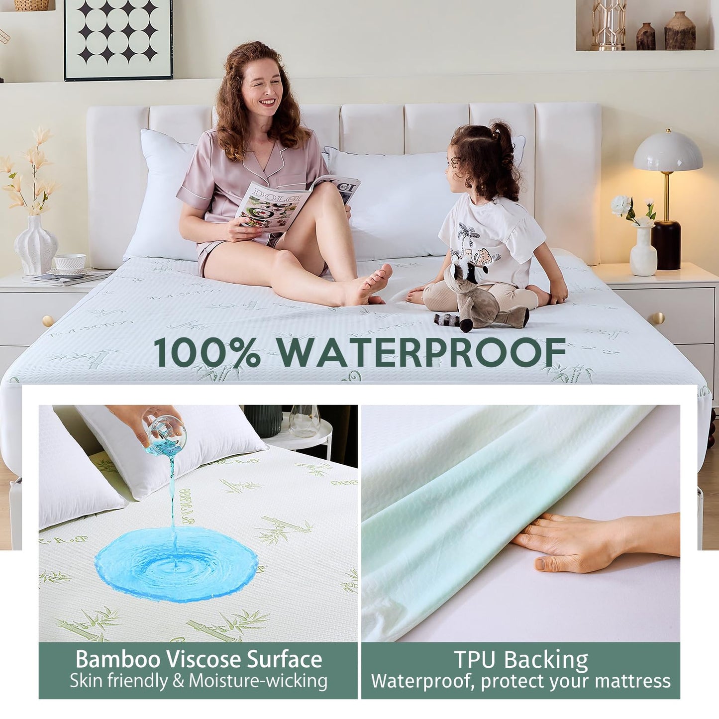 MUXHOMO Premium 100% Waterproof Queen Size Mattress Protector, Breathable Mattress Cover Queen Size Bed, Cooling 3D Air Fabric Bed Pad Cover, Deep Pocket 8"-21" - Available at All In One Marketplace Canada