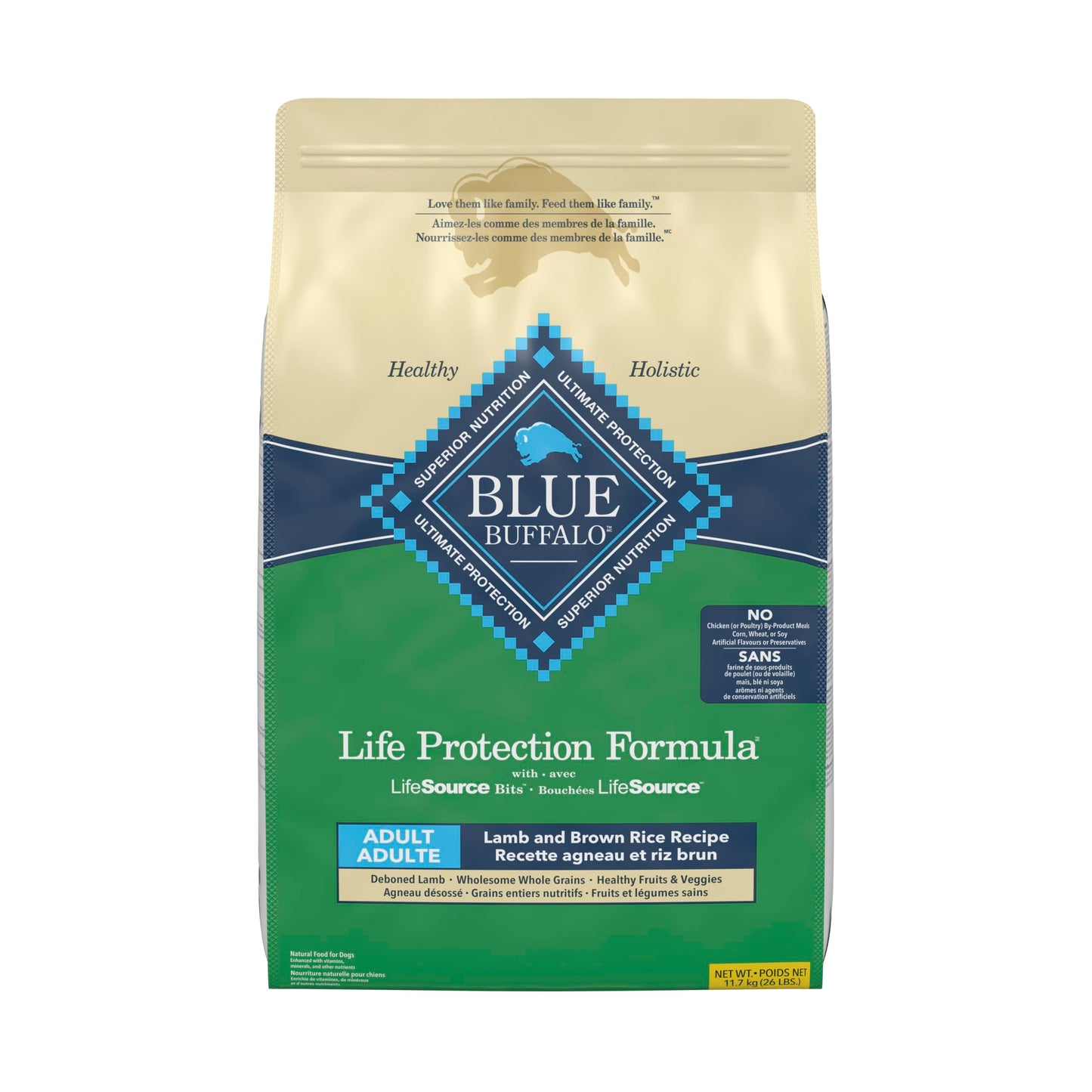 Blue Buffalo Life Protection Formula Lamb & Brown Rice Adult Dry Dog Food, Supports Immunity with Antioxidant-Rich LifeSource Bits, Promotes Healthy Muscle Development, 11.7kg/26 lbs