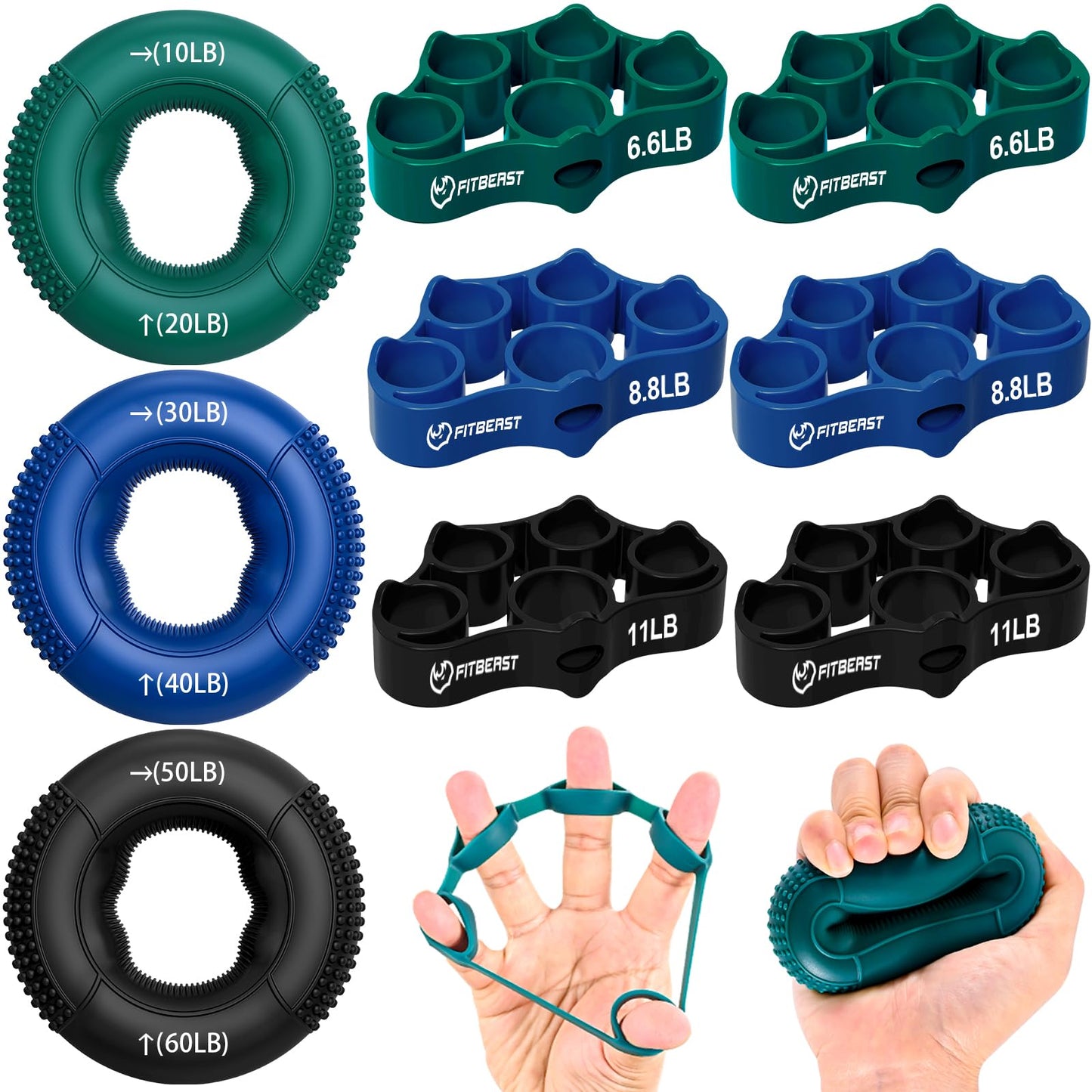 FitBeast Hand Grip Strengthener, Finger Exerciser, Forearm Strengthener Kit - 9 Pack, Targeted Hand & Forearm Strength, Relief & Recovery Kit - Available at All In One Marketplace Canada