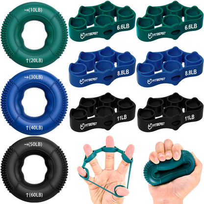 FitBeast Hand Grip Strengthener, Finger Exerciser, Forearm Strengthener Kit - 9 Pack, Targeted Hand & Forearm Strength, Relief & Recovery Kit - Available at All In One Marketplace Canada