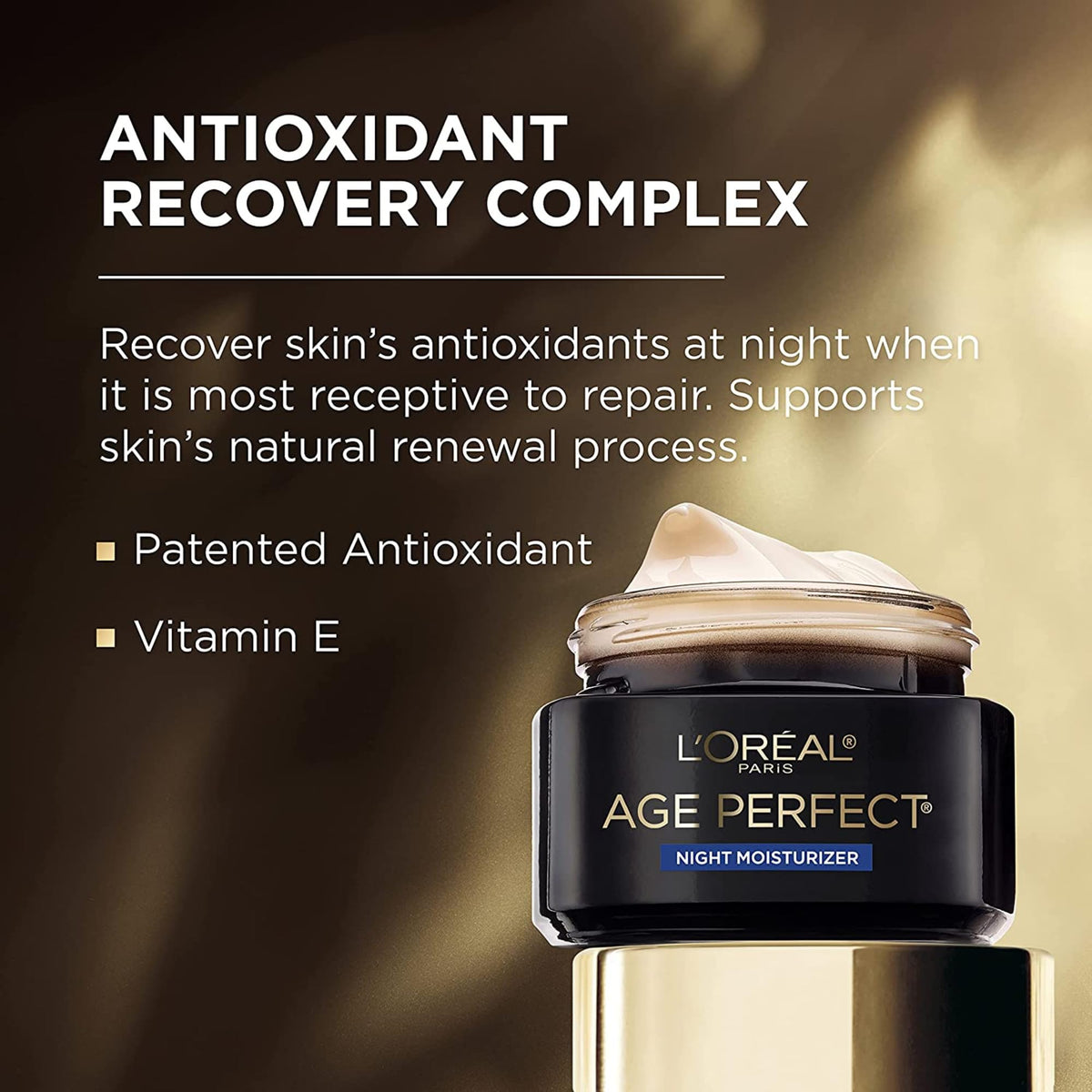 L'Oreal Paris Night Face Moisturizer Cream, Age Perfect Cell Renewal, with Antioxidant Recovery Complex + Vitamin E, Smoothes the look of Wrinkles for Firmer looking Skin, Skincare, 50 mL