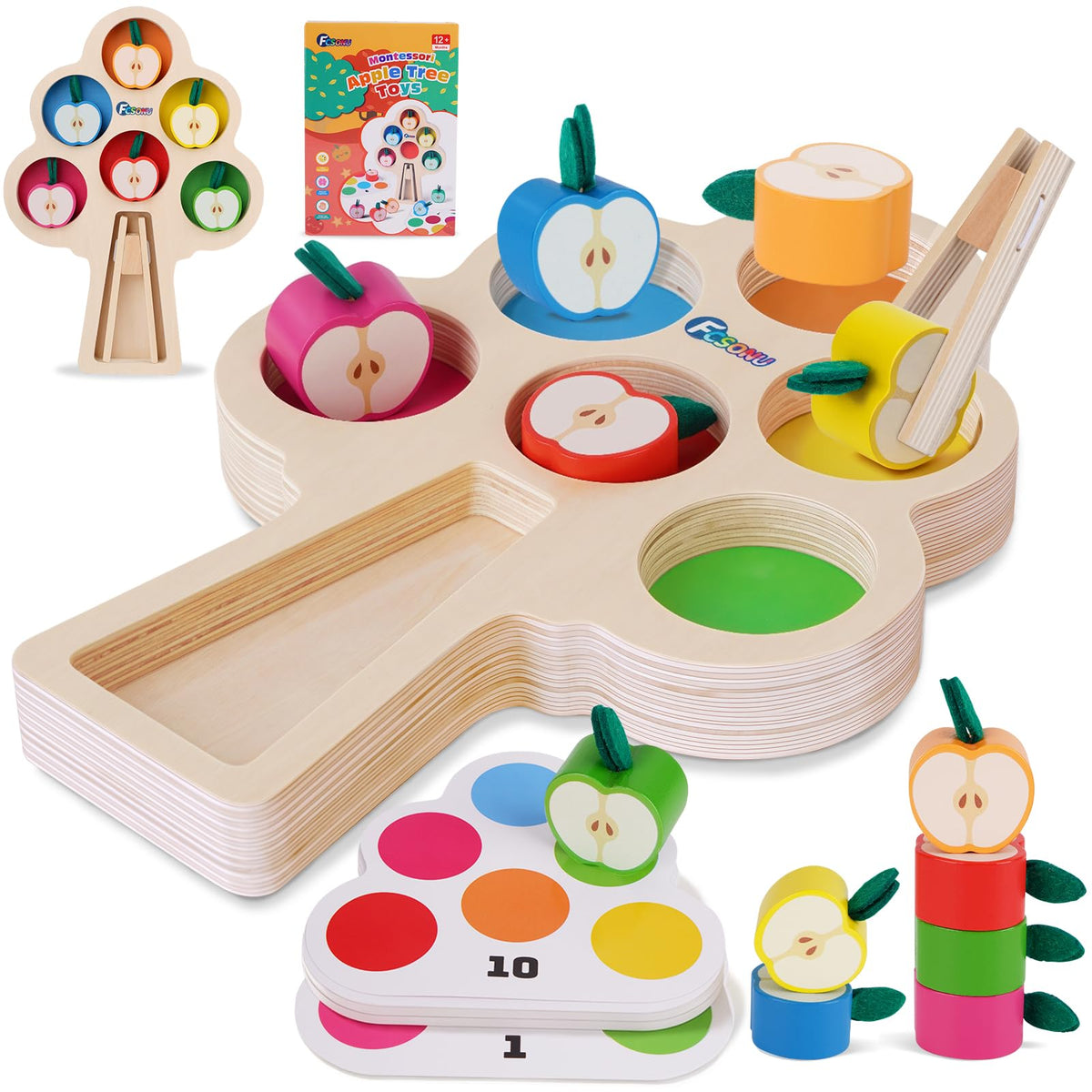 FCSONU Toddler Toys Montessori Toys for 1 2 3 Year Old|Clip Apple Matching 🍁 All In One Marketplace Canada