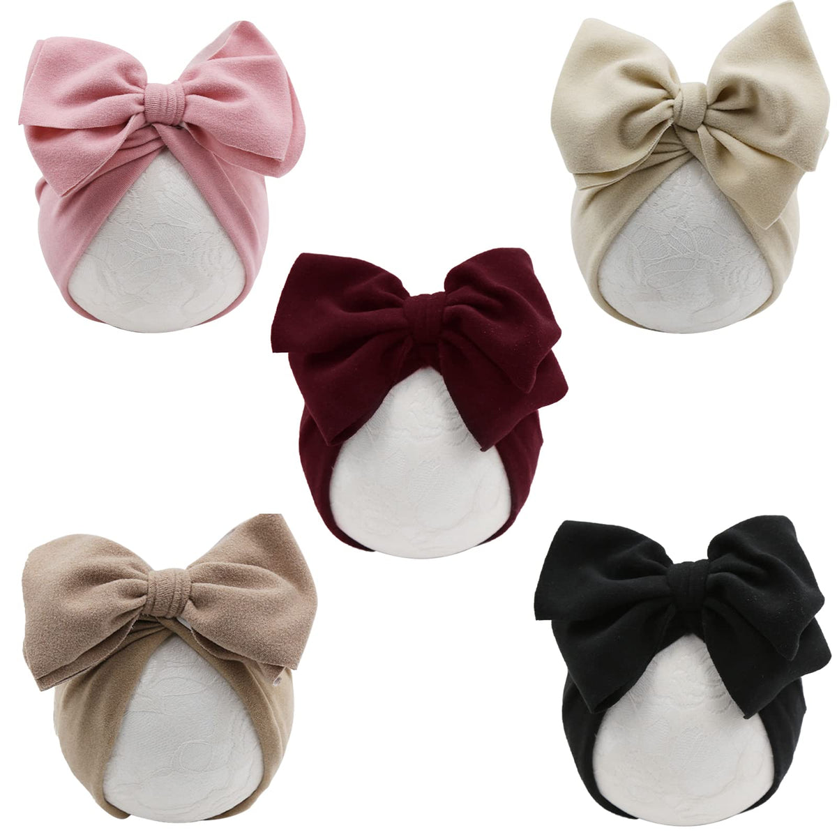 DRESHOW BQUBO 5 PCS Baby Cotton Hats Big Bow Knotted Headwrap Turban Baby Infant Beanie Baby Girl Soft Cute Toddler Cap for Winter 🍁 All In One Marketplace Canada