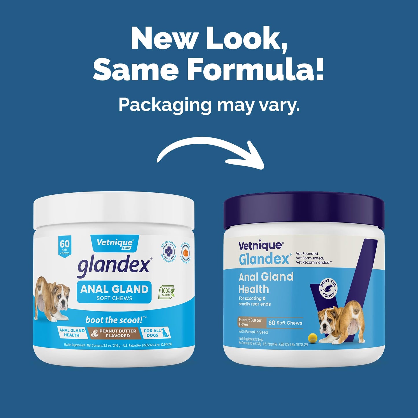 Vetnique Glandex Anal Gland Soft Chews for Dogs, Anal Gland Support, Boot The Scoot Fibre Supplement with Pumpkin, Unique Fiber Blend Probiotics & Digestive Enzymes (Peanut Butter, 60ct Chews)