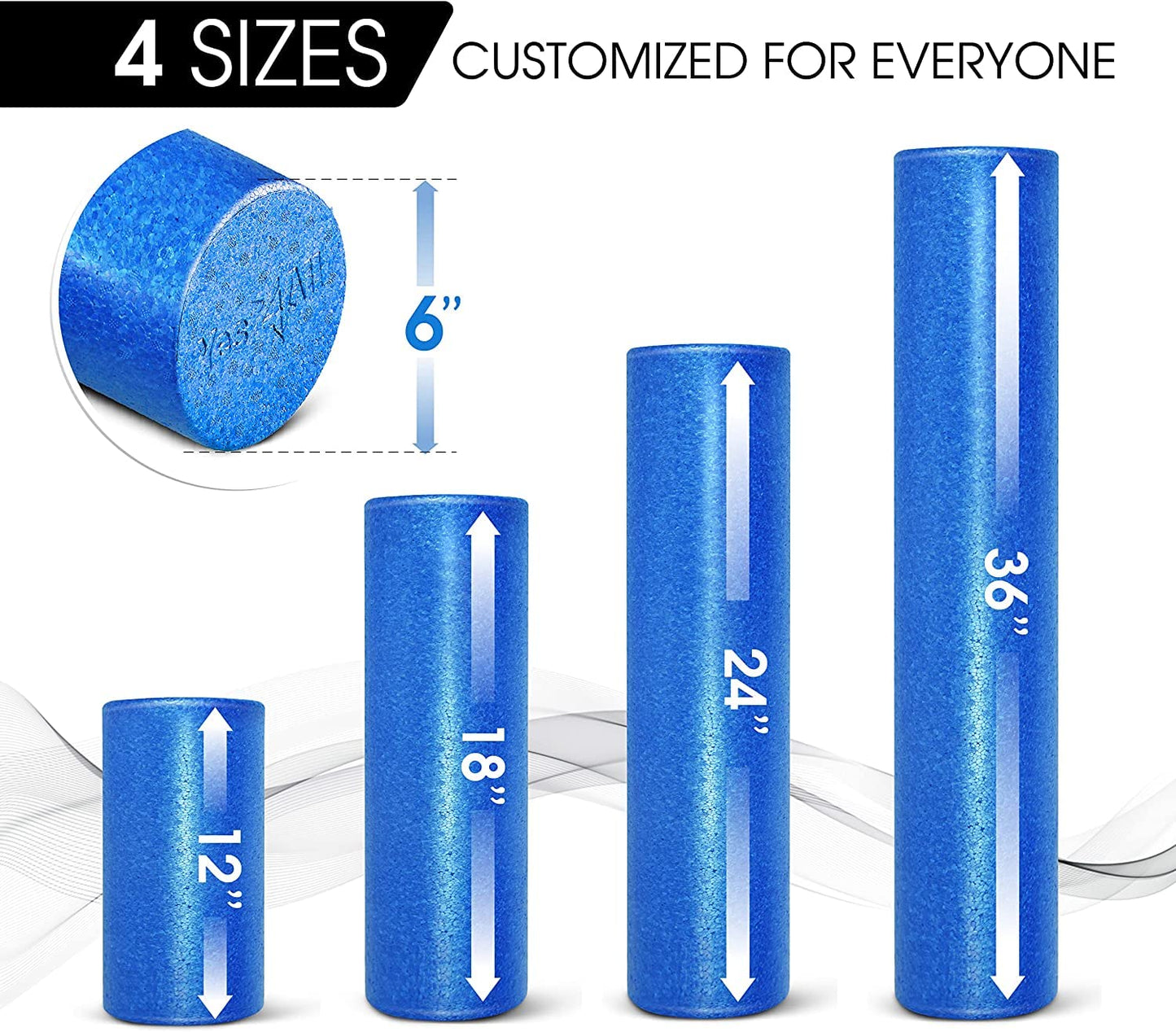 Yes4All High-Density EPP Round Back Roller Foam, Foam Roller for Yoga, Pilates & Stretching - 12, 18, 24, 36 inch