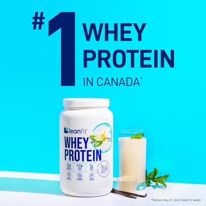 LeanFit Natural Vanilla Whey Protein Powder – 25g Protein Per Serving, Grass-Fed, Gluten-Free with BCAAs – 26 Servings (832g)