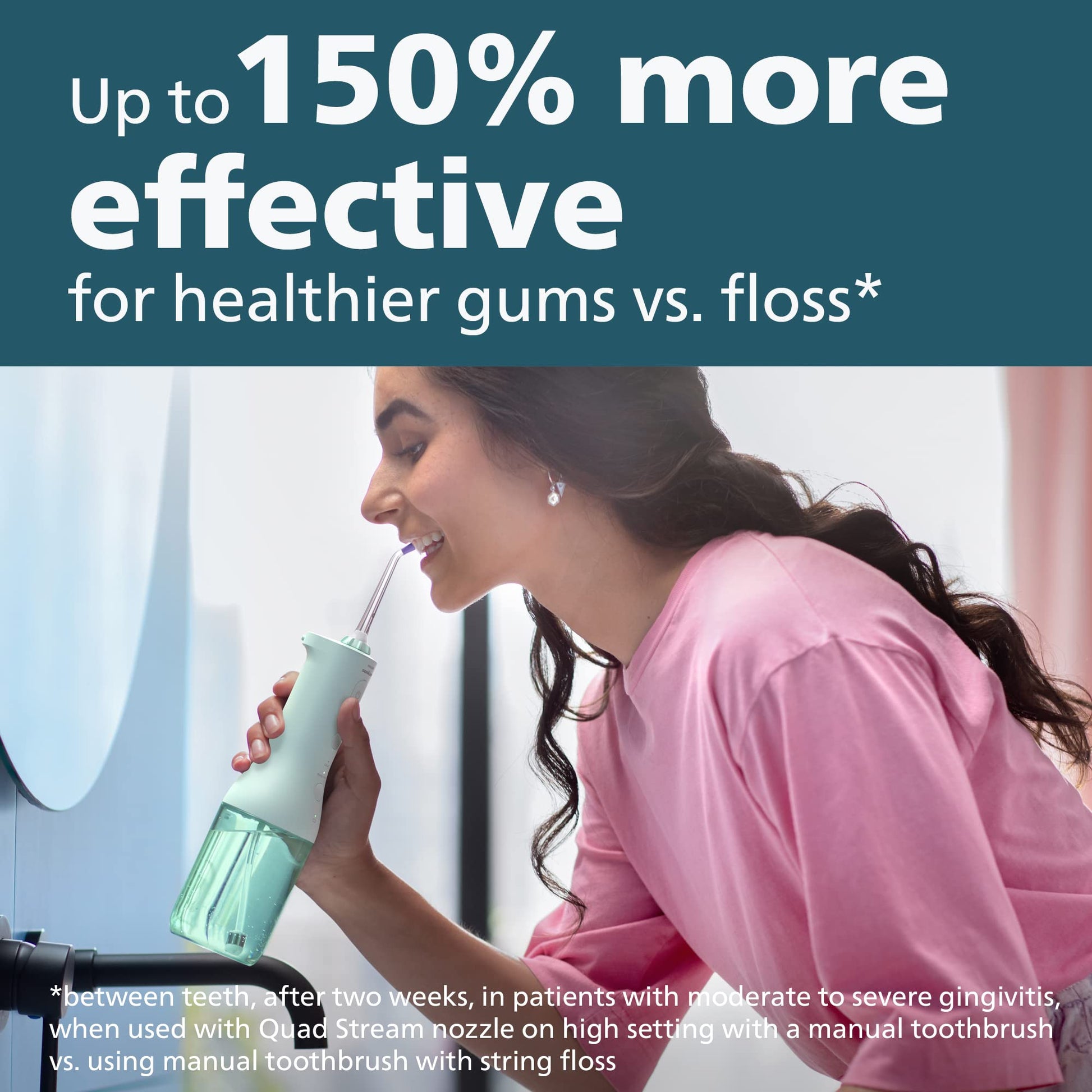 Philips Sonicare Power Flosser 3000 Cordless, Oral Irrigator Quad Stream technology and whisper quiet, Mint, HX3826/24 - Available at All In One Marketplace Canada