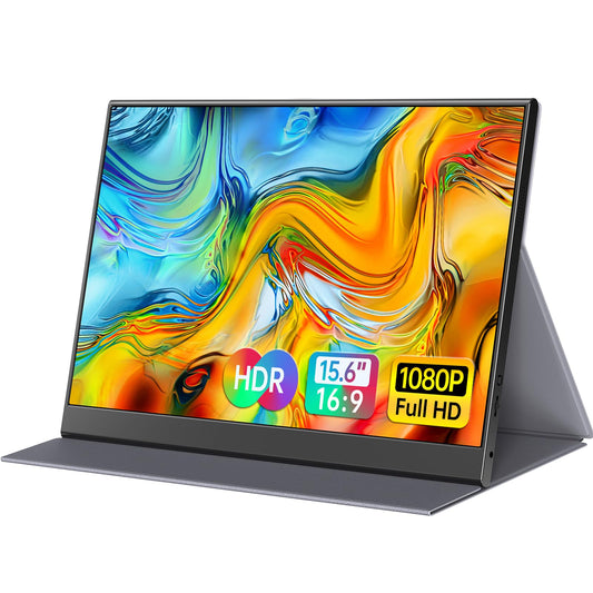 ForHelp 15.6" Professional (1920X1080) FHD Portable Monitor, IPS Ultra-Thin Zero Frame Gaming Monitor with HDMI USB Type-C,Dual Speakers.External Portable Monitor for Laptop Mac Phone PS4 Xbox Switch - Available at All In One Marketplace Canada