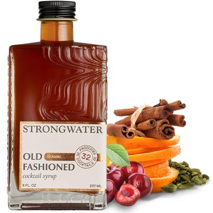 Strongwater Old Fashioned Mix - 8oz Bottle Makes 32 Cocktails - Handcrafted Syrup with Organic Cherries, Orange & Spices