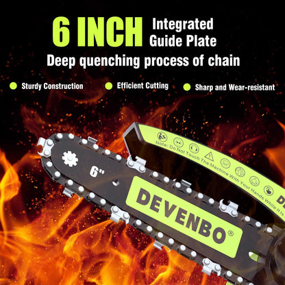 DEVENBO Cordless Mini Chainsaw, 6 Inch 880W Handheld Electric Saw with 2000mAh Battery, Portable Chainsaw for Gardening, Branch Cutting, Camping, Great Gift for Men & Dad