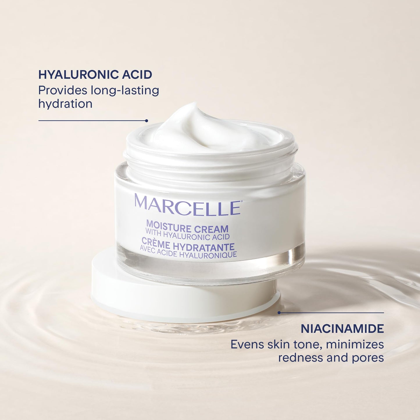 Marcelle Moisture Cream with Hyaluronic Acid, Vegan, Cruelty-Free, Clean Formula, Non-Comedogenic, Fragrance-Free, Paraben-Free, Mineral Oil-Free, Hypoallergenic, 50 mL MARCELLE