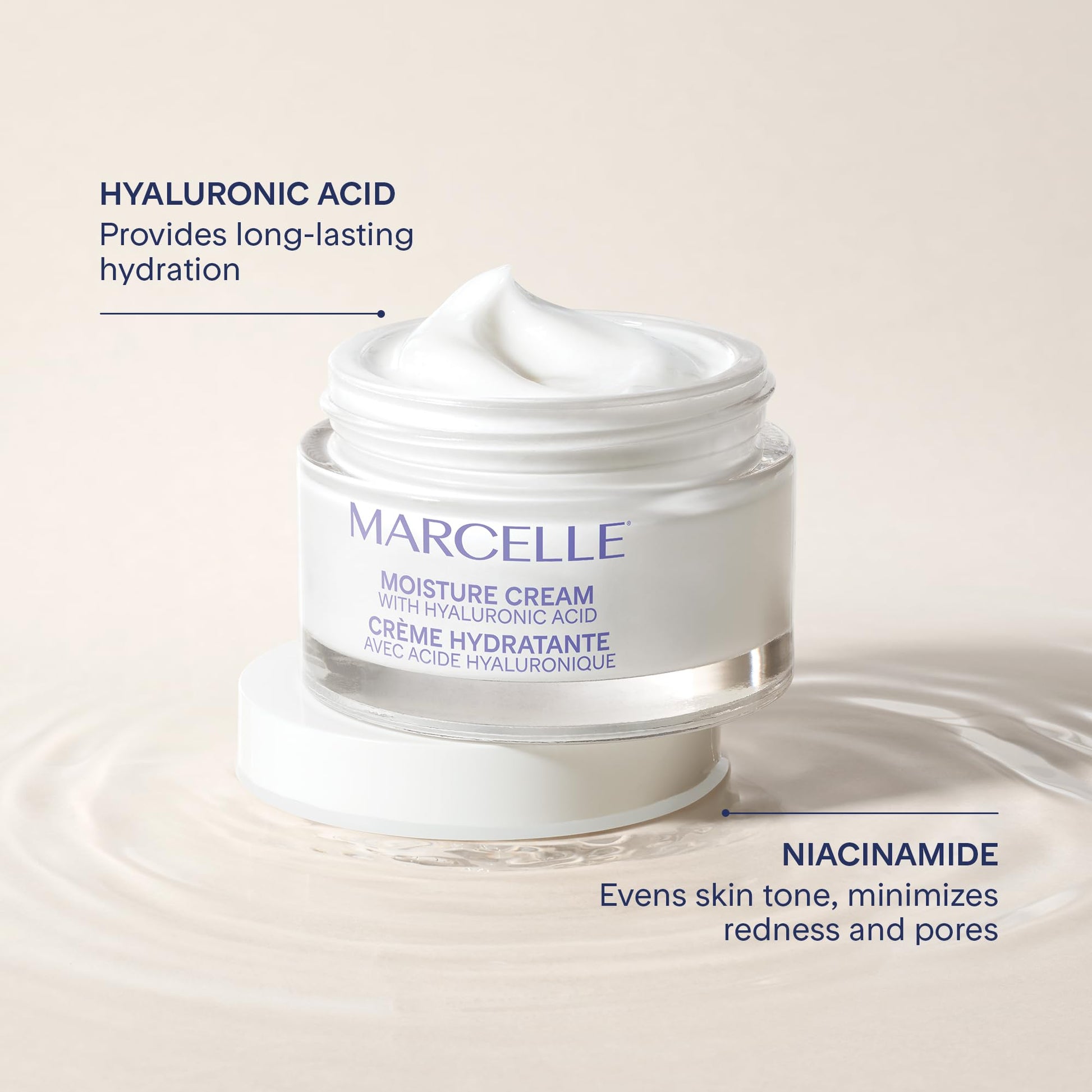 Marcelle Moisture Cream with Hyaluronic Acid, Vegan, Cruelty-Free, Clean Formula, Non-Comedogenic, Fragrance-Free, Paraben-Free, Mineral Oil-Free, Hypoallergenic, 50 mL MARCELLE
