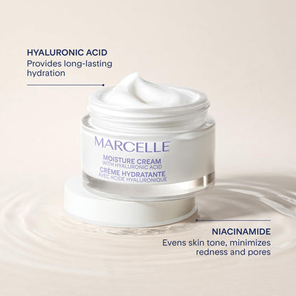 Marcelle Moisture Cream with Hyaluronic Acid, Vegan, Cruelty-Free, Clean Formula, Non-Comedogenic, Fragrance-Free, Paraben-Free, Mineral Oil-Free, Hypoallergenic, 50 mL MARCELLE