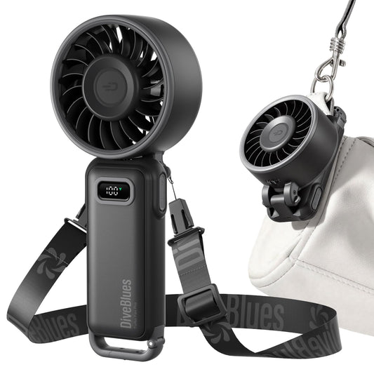 Diveblues Turbo Portable Fan, 3X Powerful Airflow, 1-100 Speed, 4-in-1 Handheld Fan Mini Fan with Carabiner Clip, Up to 12H Cooling for Travel, Gifts for Women, Travel Essentials, Airplane Gadgets - Available at All In One Marketplace Canada