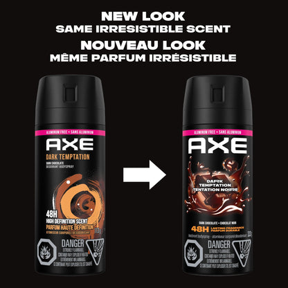 AXE Dark Temptation Deodorant Body Spray for 48-Hour odour protection, Dark Chocolate Aluminum-free Deodorant, 113g (Pack of 4) - Available at All In One Marketplace Canada