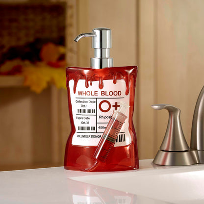 Avanti Linens – Distributeur de savon, pompe à lotion décorative pour comptoir de salle de bain ou de cuisine, décoration d’Halloween en résine peinte à la main (poche de sang)