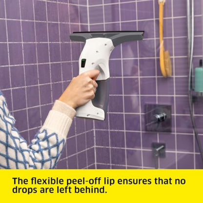 Kärcher WV1 Plus - 2-in-1 Electric Window Vacuum Squeegee - Cleans Showers, Mirrors, Glass, and Countertops - 10 in. Squeegee Blade - White - Available at All In One Marketplace Canada