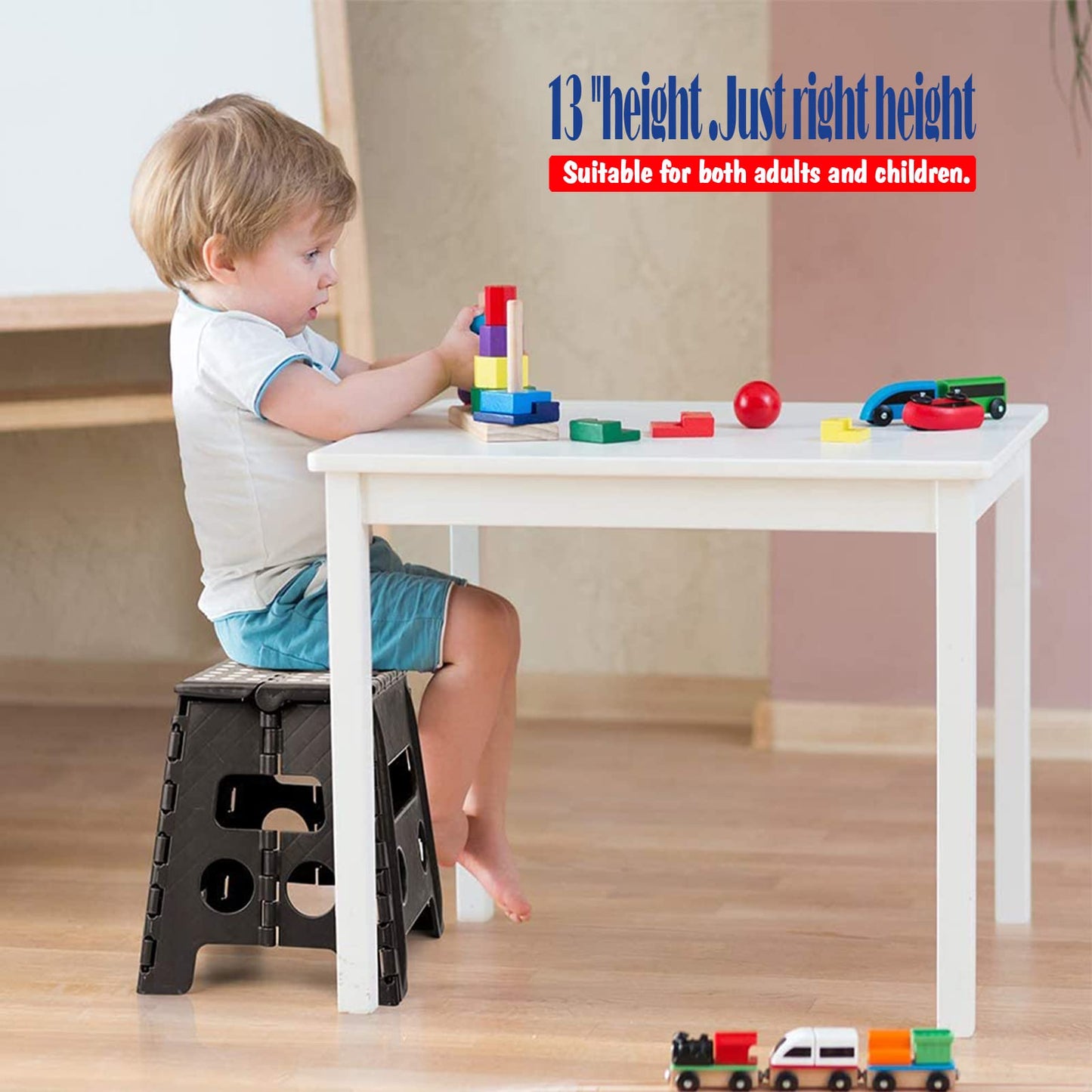 Acko Folding Step Stool 13 inch Heavy Duty Plastic Foldable Step Stool for Adults and Kids, Premium Black Step Stool Toddler, Small Collapsible Fold Up Stepping Stool Kitchen Bathroom Step Stool
