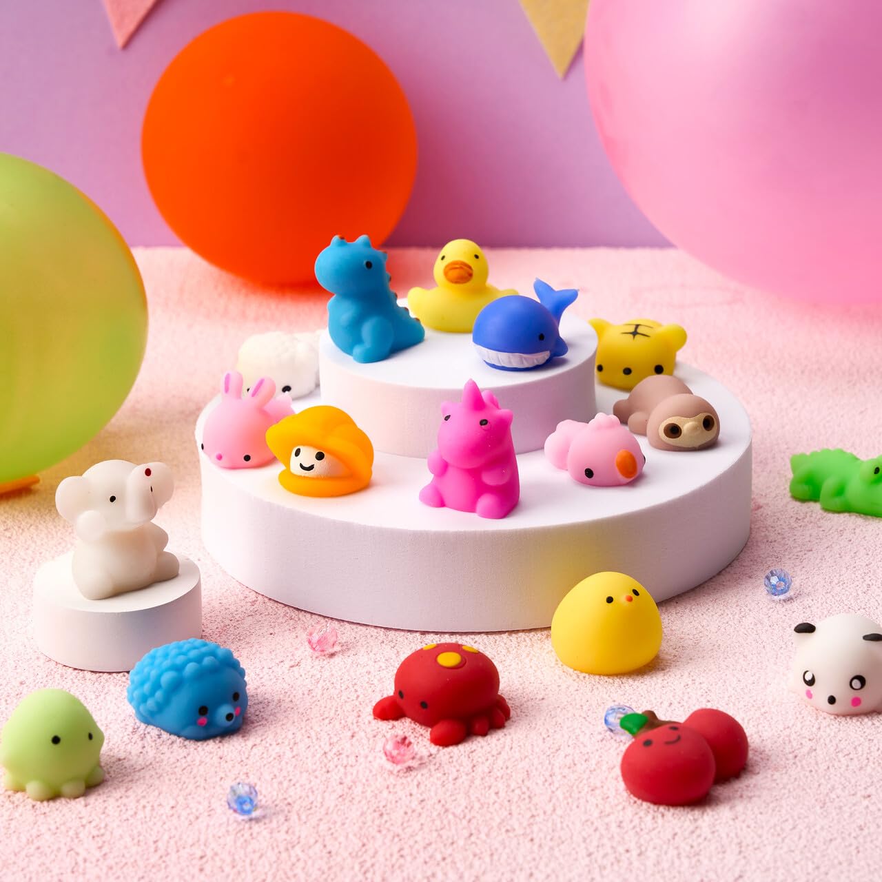 JOYIN Mochi Squishy Toys Set, Random 25 Pack Mini Mochi Party Favors for Kids, Easter Gifts for Kids Kawaii Squishy Toy Stress Relief Toys, Goodie Bags Fillers with Storage Box, Classroom Prizes