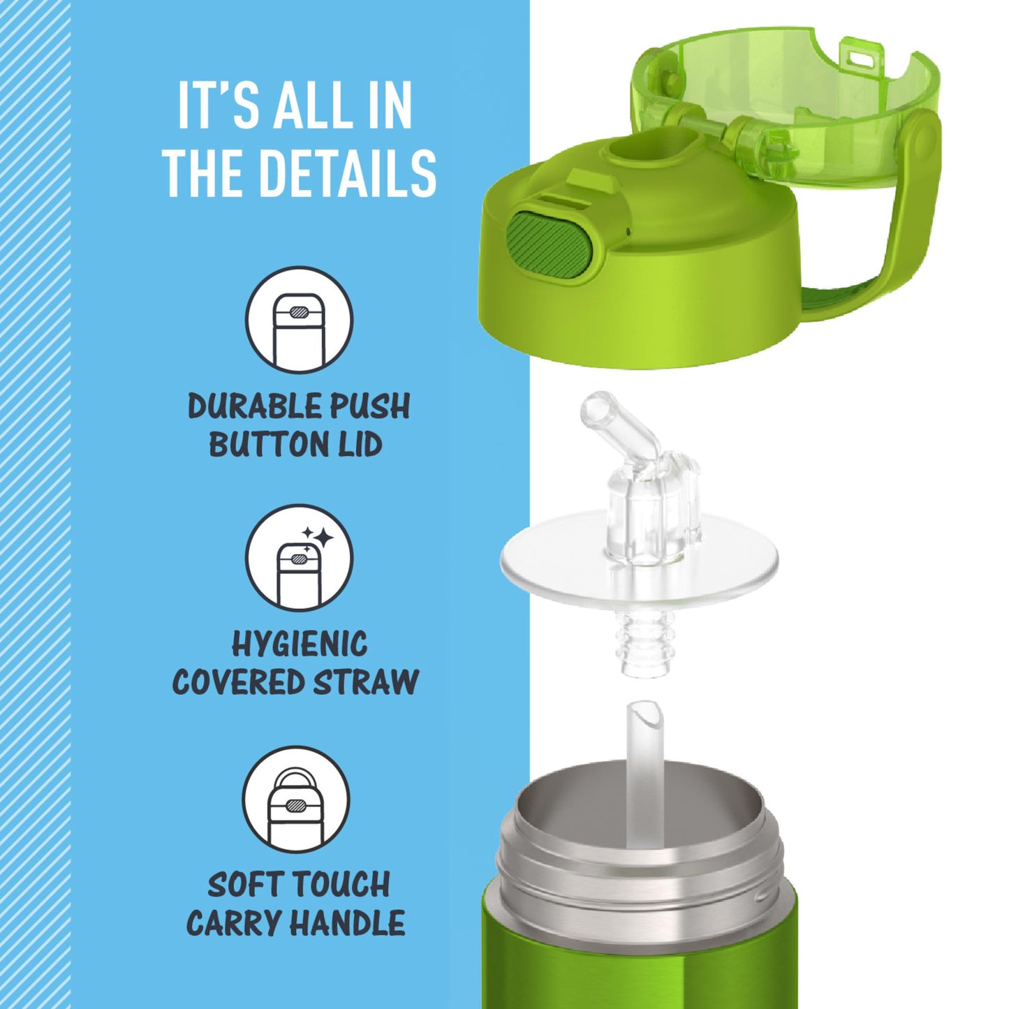 THERMOS FUNTAINER Water Bottle with Straw, 14oz, Lime