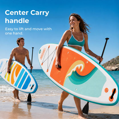 Overmont Inflatable Paddle Board 10'7" x 33" x 6", Extra Wide SUP for Adults & Beginners, 350 lb Stand Up Paddle Board with Adjustable Paddle, Pump, 3 Fins, Leash, Backpack & Repair Kit OVERMONT