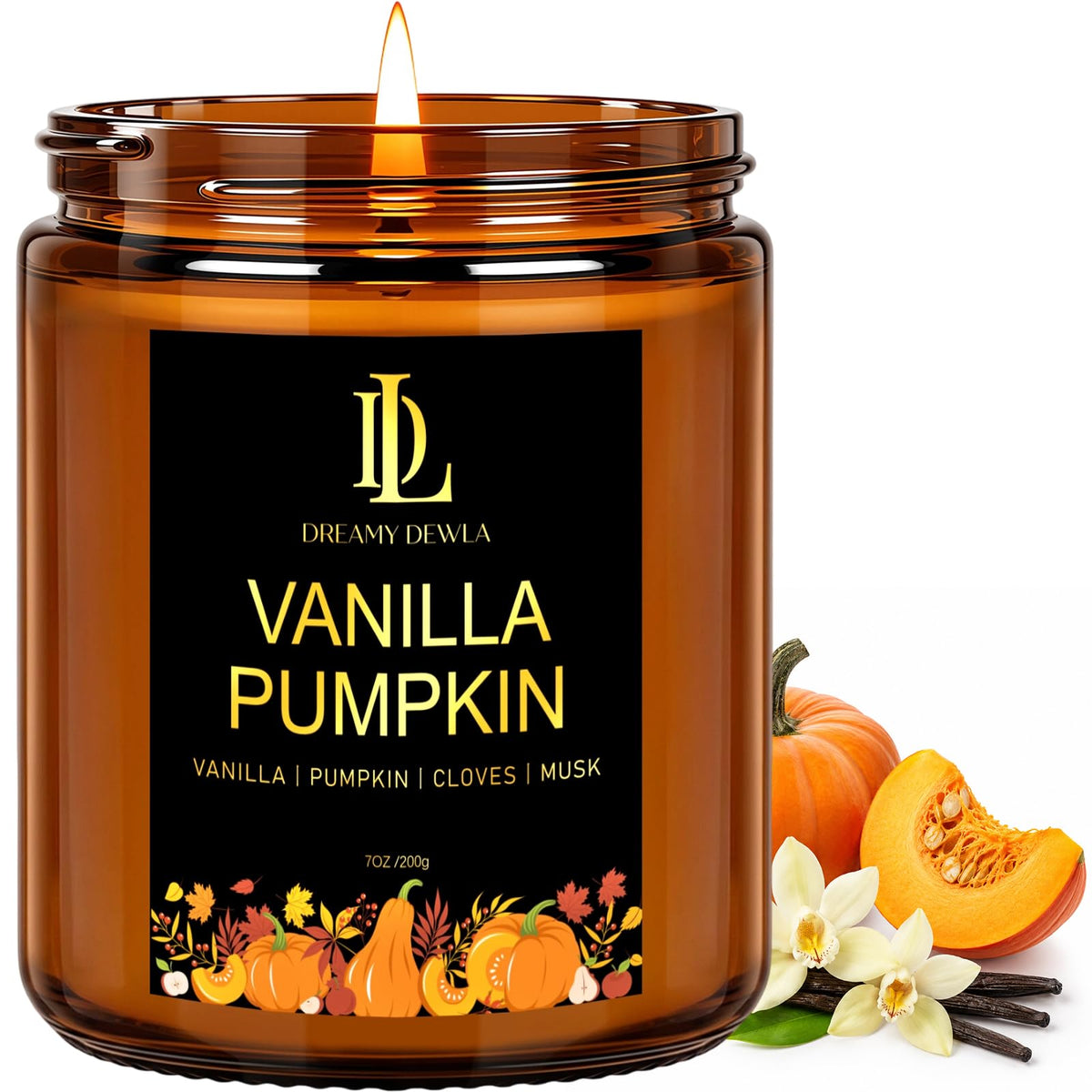 DL DREAMY DEWLA Fall Candle, Vanilla Pumpkin Scented for Home, 7oz Soy Wax 🍁 All In One Marketplace Canada